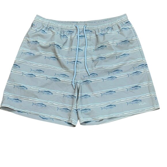 HUK Performance Fishing 6" Swim Lined Trunks Bathing Suit Grey Marlin Large - Picture 1 of 8